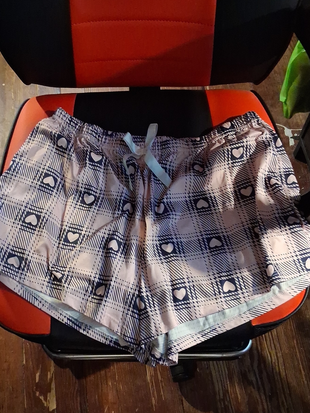Light Pink Plaid Heart Athletic Shorts with Drawstring